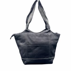 Luxy Black Leather Tote Bag Contrast Stitch Shoulder Handbag